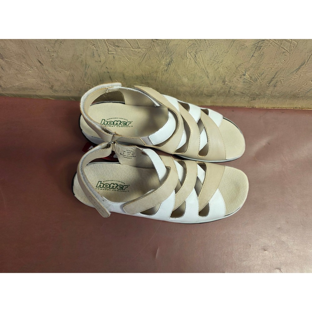 Hotter Verso-AF Leather Comfort Sandals Beige White US 10 UK 8 EU 42 NEW